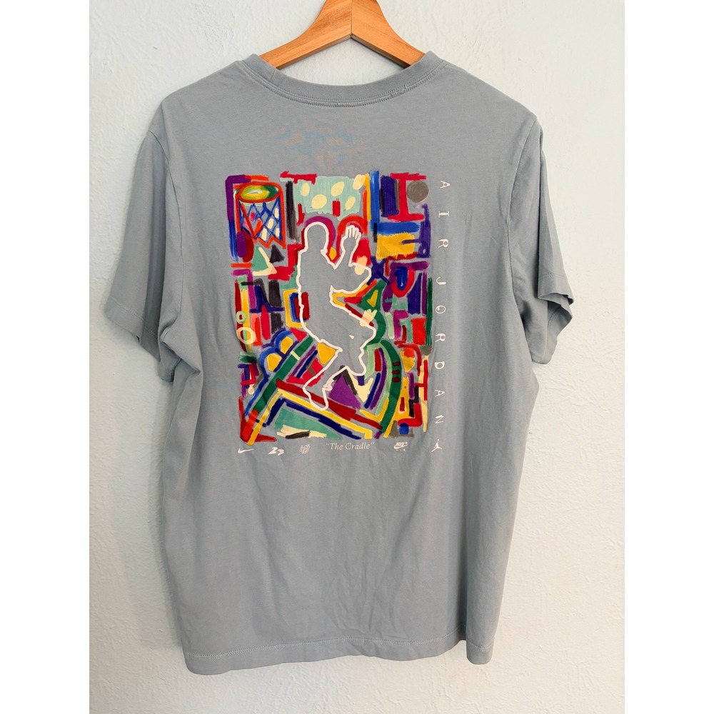 Jordan T-Shirt Large Blue The Cradle Abstract Graphic Streetwear Artistic Sporty